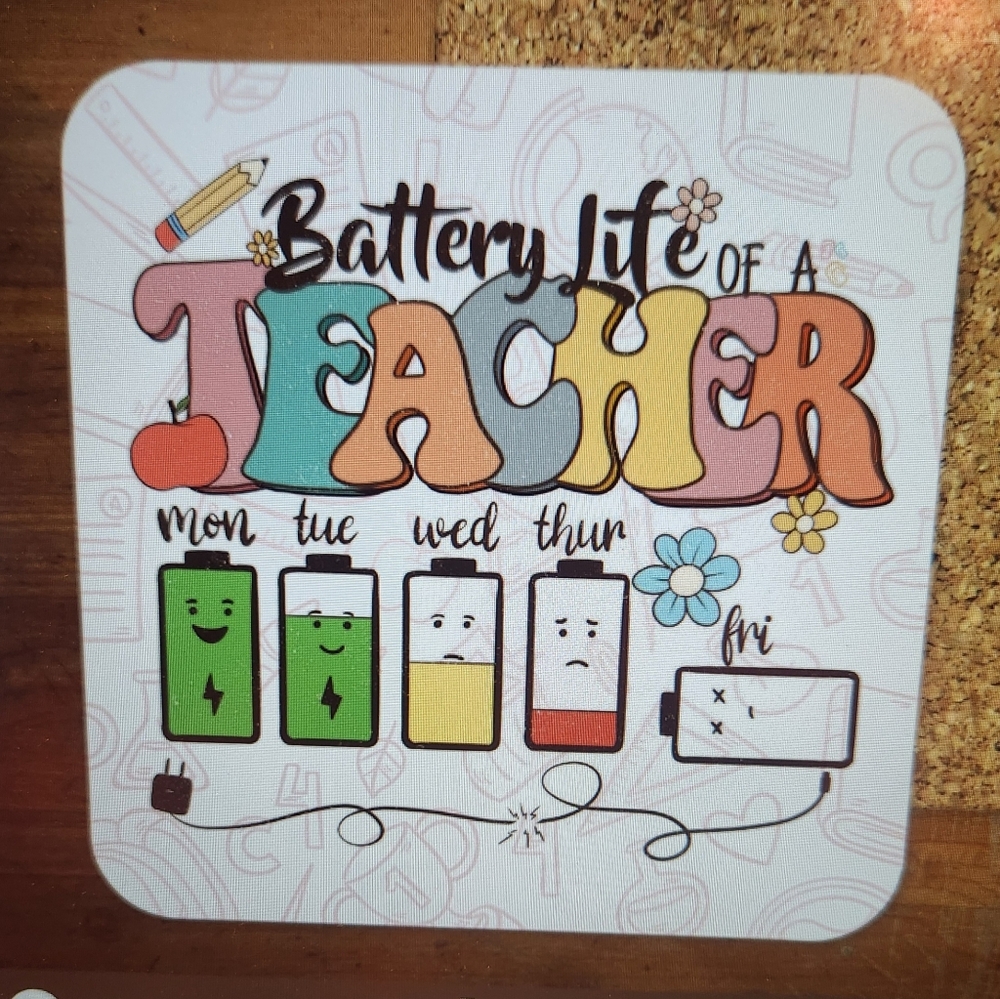 4 Colorful Teacher Battery Life Coasters. Hand Crafted - Picture 8 of 8